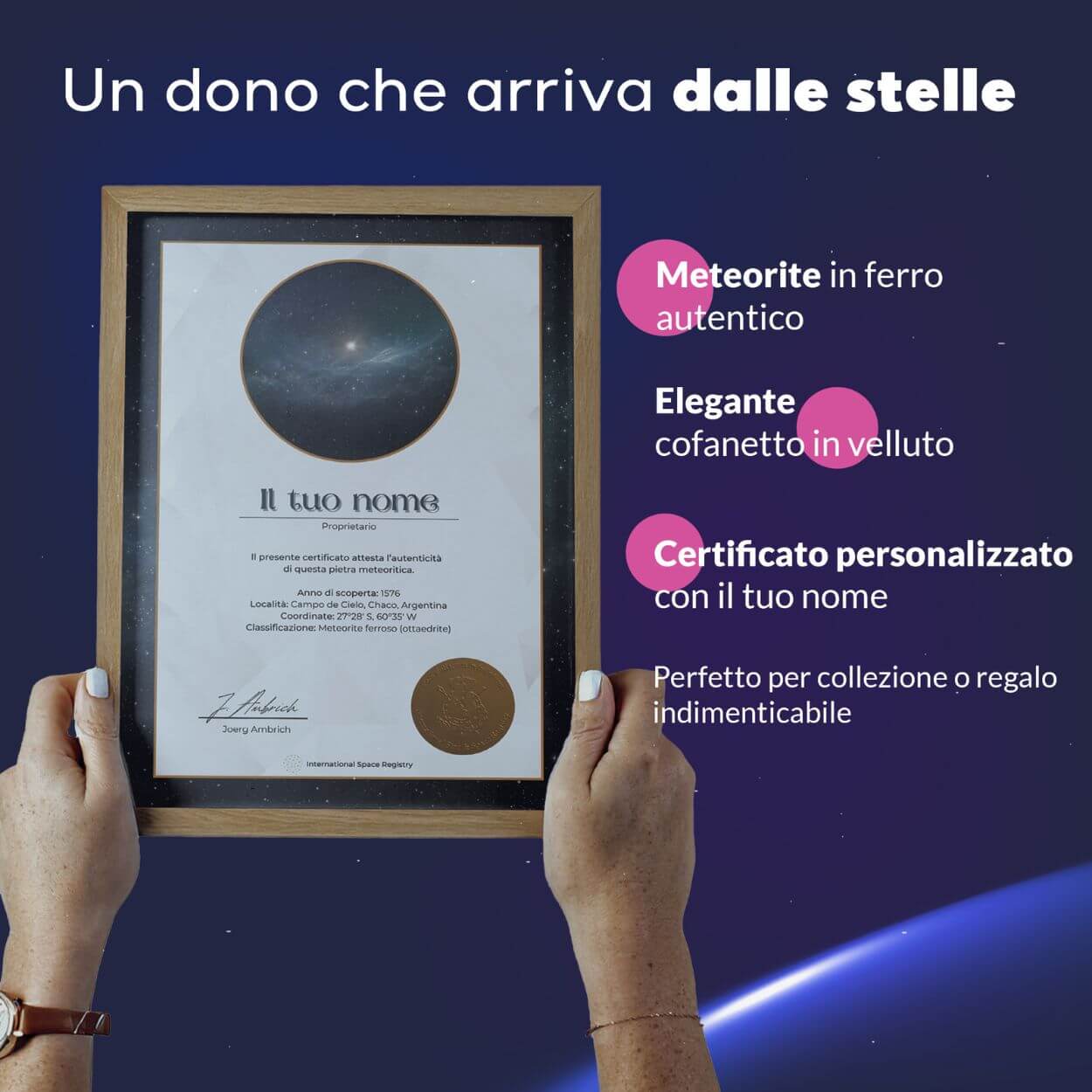 Meteorite Autentico con Certificato Personalizzato
