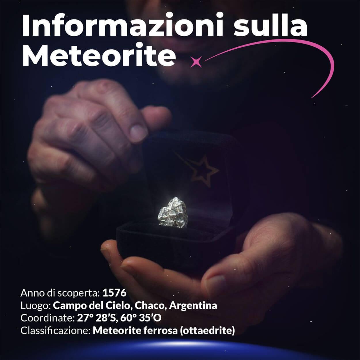 Meteorite Autentico con Certificato Personalizzato